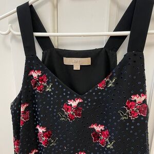 LOFT Black Tank with Velvet Floral Pattern